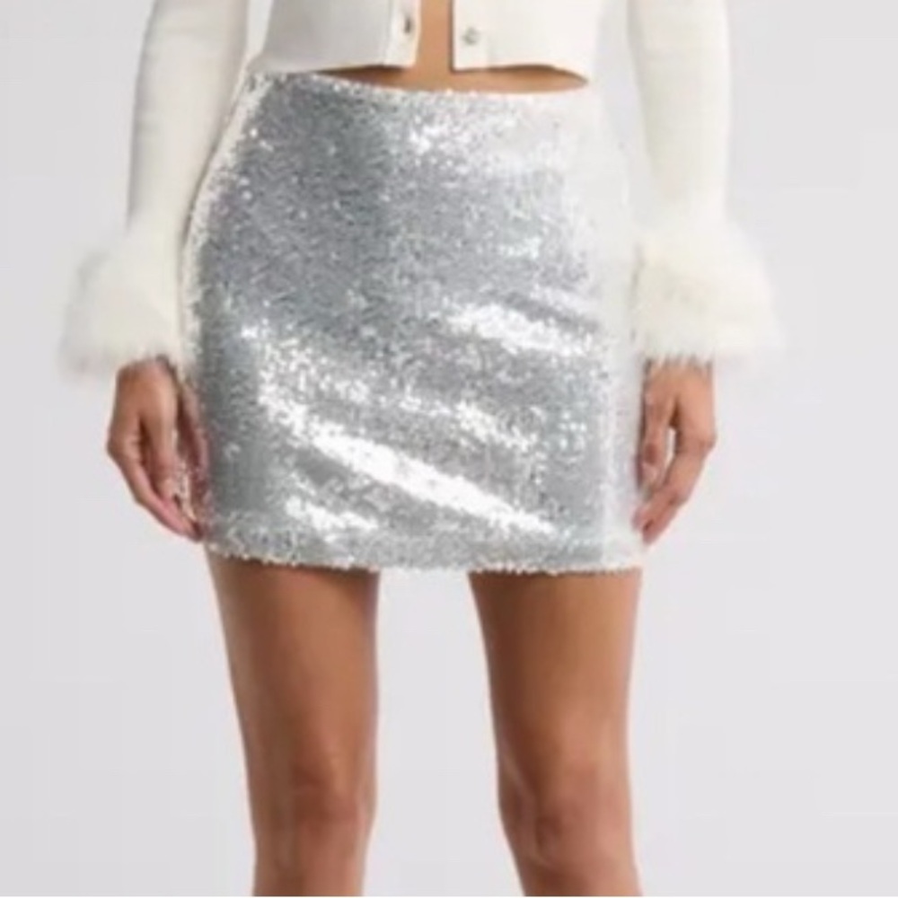 Wayf Sparkling Silver Mini Skirt